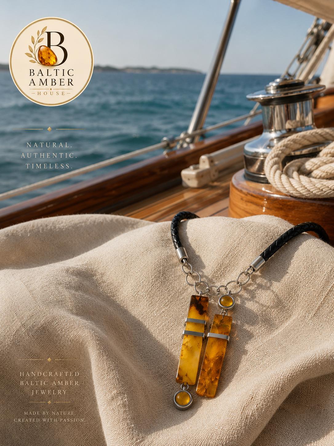 Genuine Baltic Amber Necklace Modern Geometric Pendant Honey Amber Jewelry 19.7 Inch