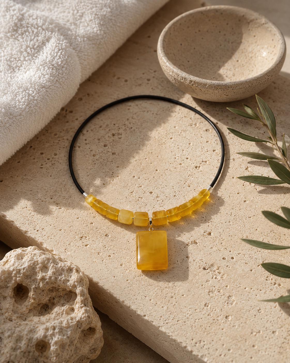 Natural Baltic Amber Necklace for Women – Genuine Honey Amber Pendant Necklace – Minimalist Baltic Amber Jewelry – 15.7 Inch