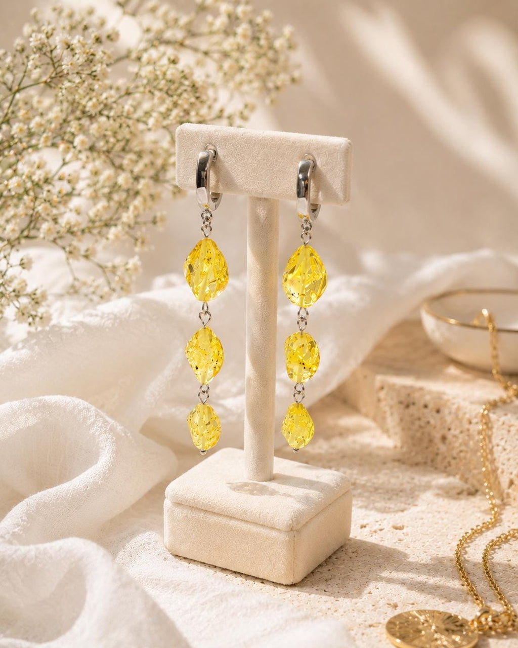 Genuine Baltic Amber Drop Earrings 2.76 Inches | Sterling Silver Lemon Amber Dangle Earrings
