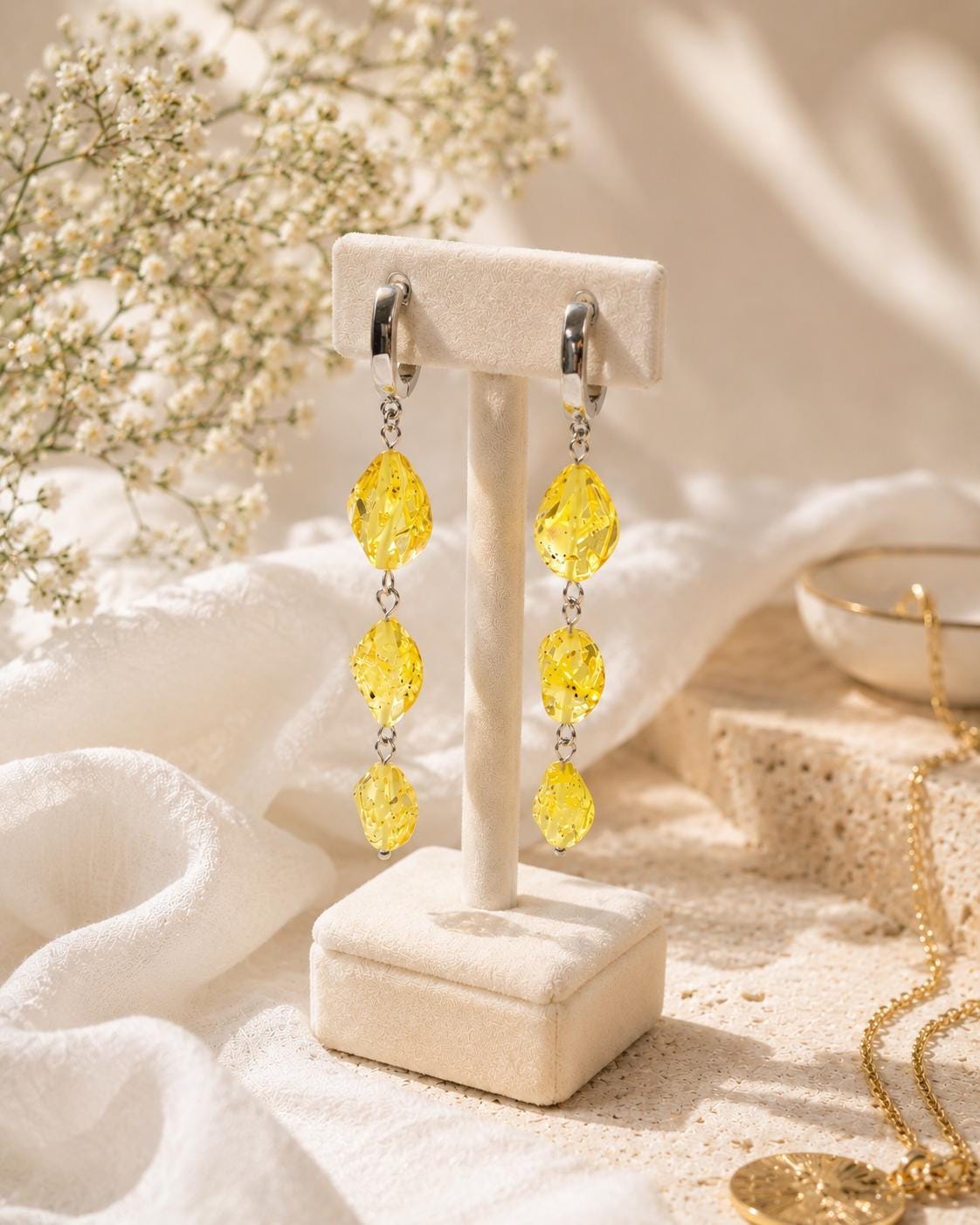 Genuine Baltic Amber Drop Earrings 2.76 Inches | Sterling Silver Lemon Amber Dangle Earrings