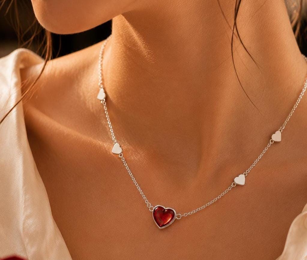 Heart Baltic Amber Necklace 13.8–15.7", 925 Sterling Silver, Genuine Baltic Amber Jewelry, Romantic Gift for Her
