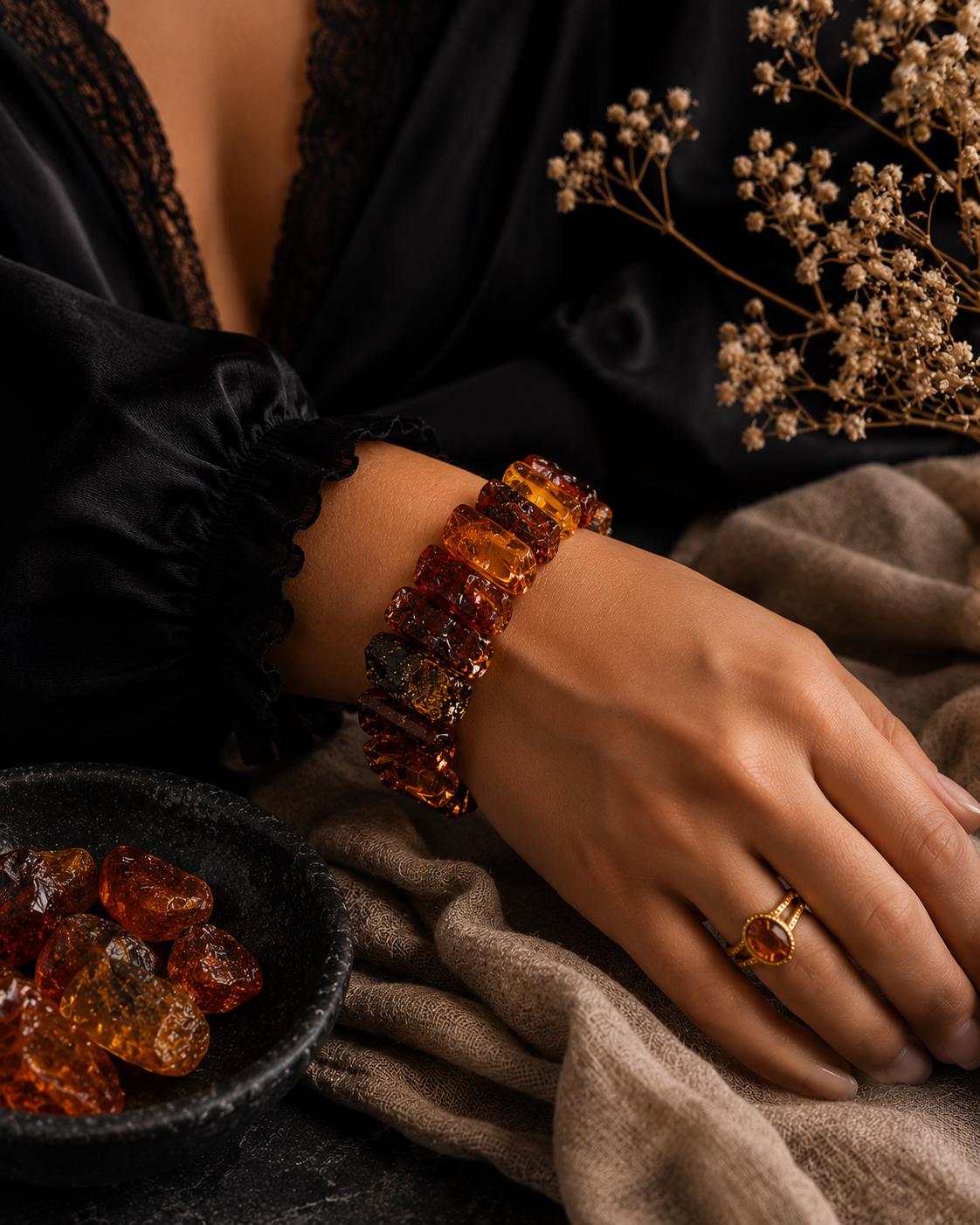 Raw Baltic Amber Bracelet 7.5 Inch, Chunky Amber Statement Jewelry, Genuine Baltic Amber Bracelet, Natural Amber Gift for Her