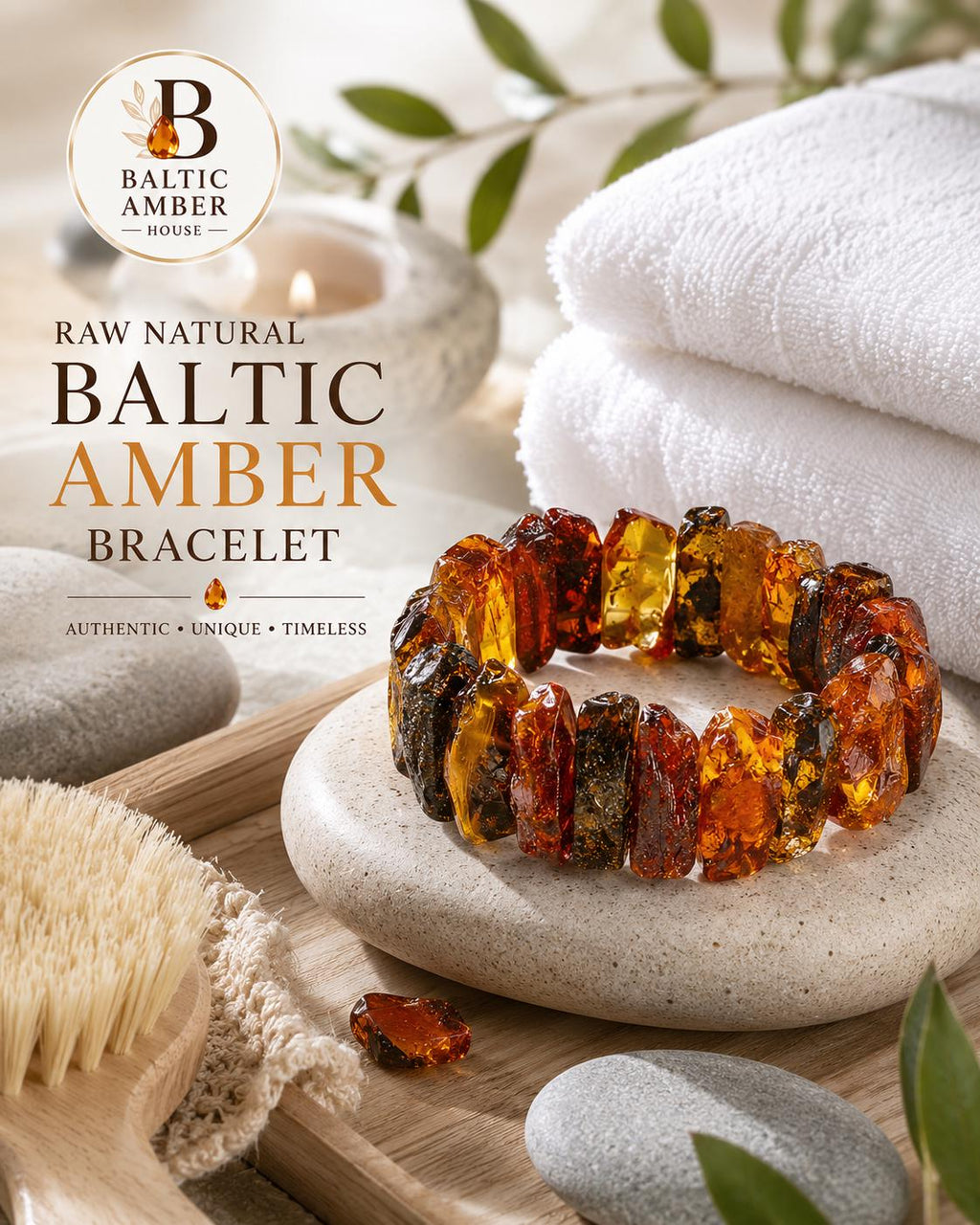 Raw Baltic Amber Bracelet 7.5 Inch, Chunky Amber Statement Jewelry, Genuine Baltic Amber Bracelet, Natural Amber Gift for Her