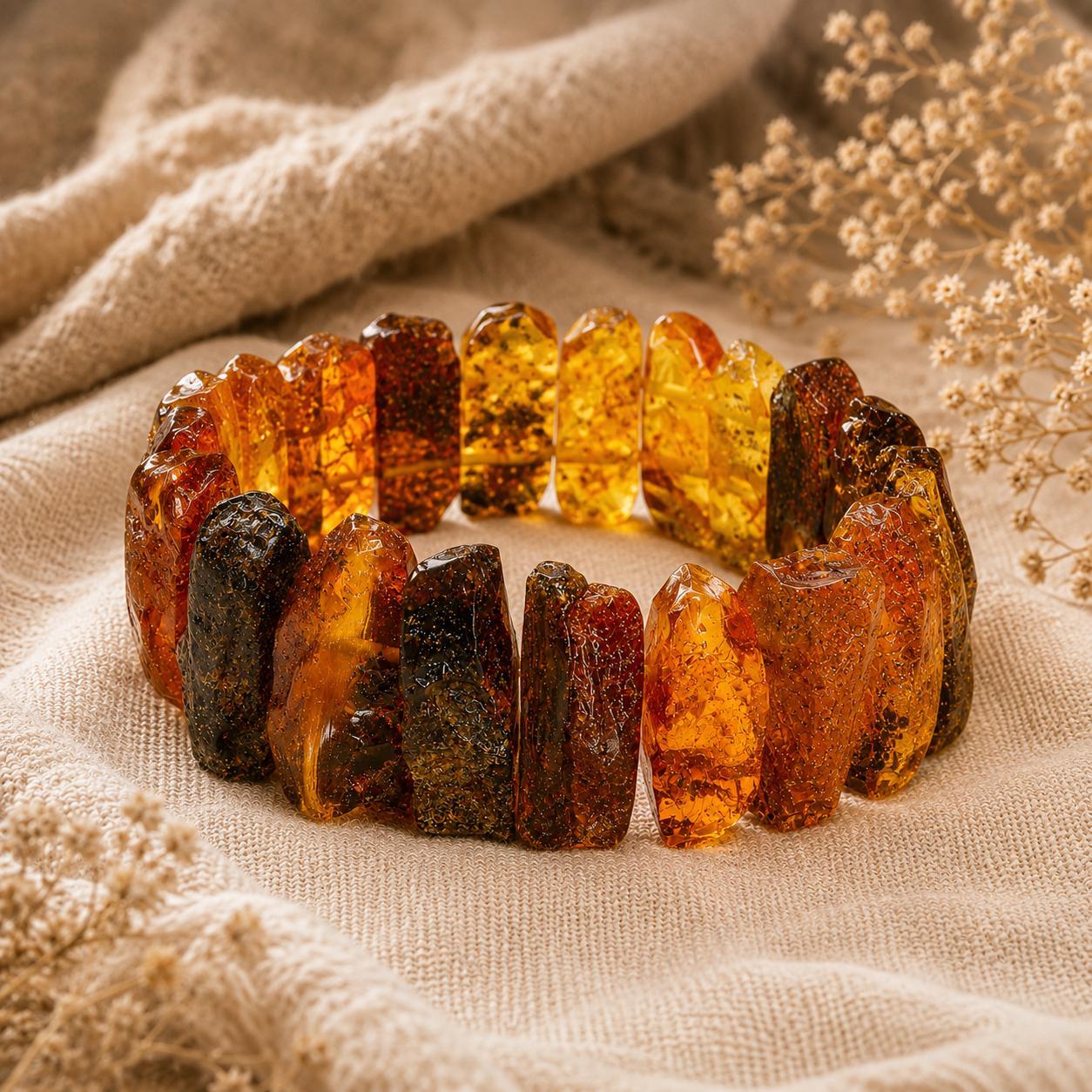 Raw Baltic Amber Bracelet 7.5 Inch, Chunky Amber Statement Jewelry, Genuine Baltic Amber Bracelet, Natural Amber Gift for Her