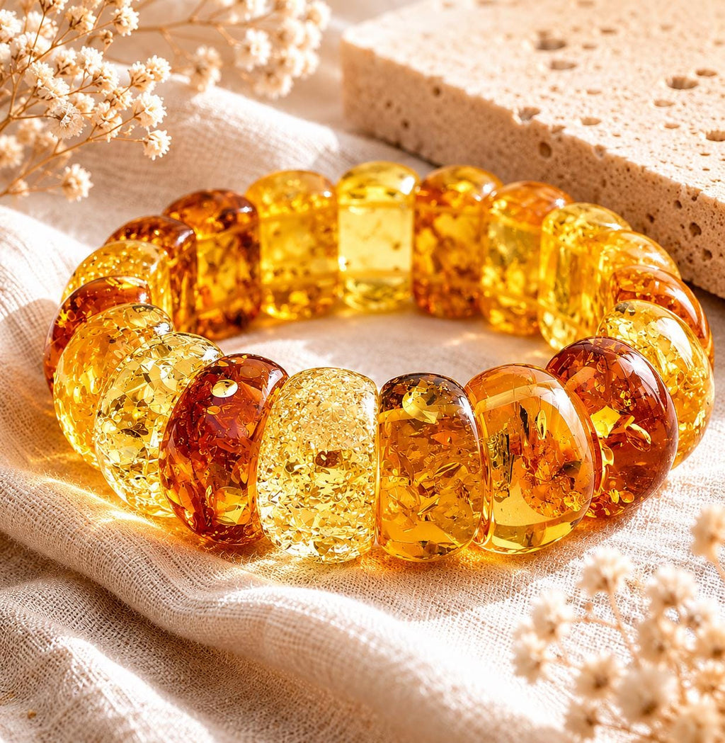 Genuine Baltic Amber Bracelet 6.7 Inches | Honey Cognac Lemon Amber | Natural Amber Jewelry