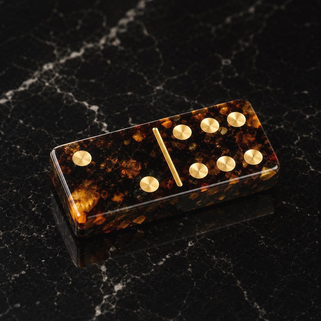 Luxury Baltic Amber Domino Set with Wooden Box, Handmade Collector Edition, Executive Gift for Men