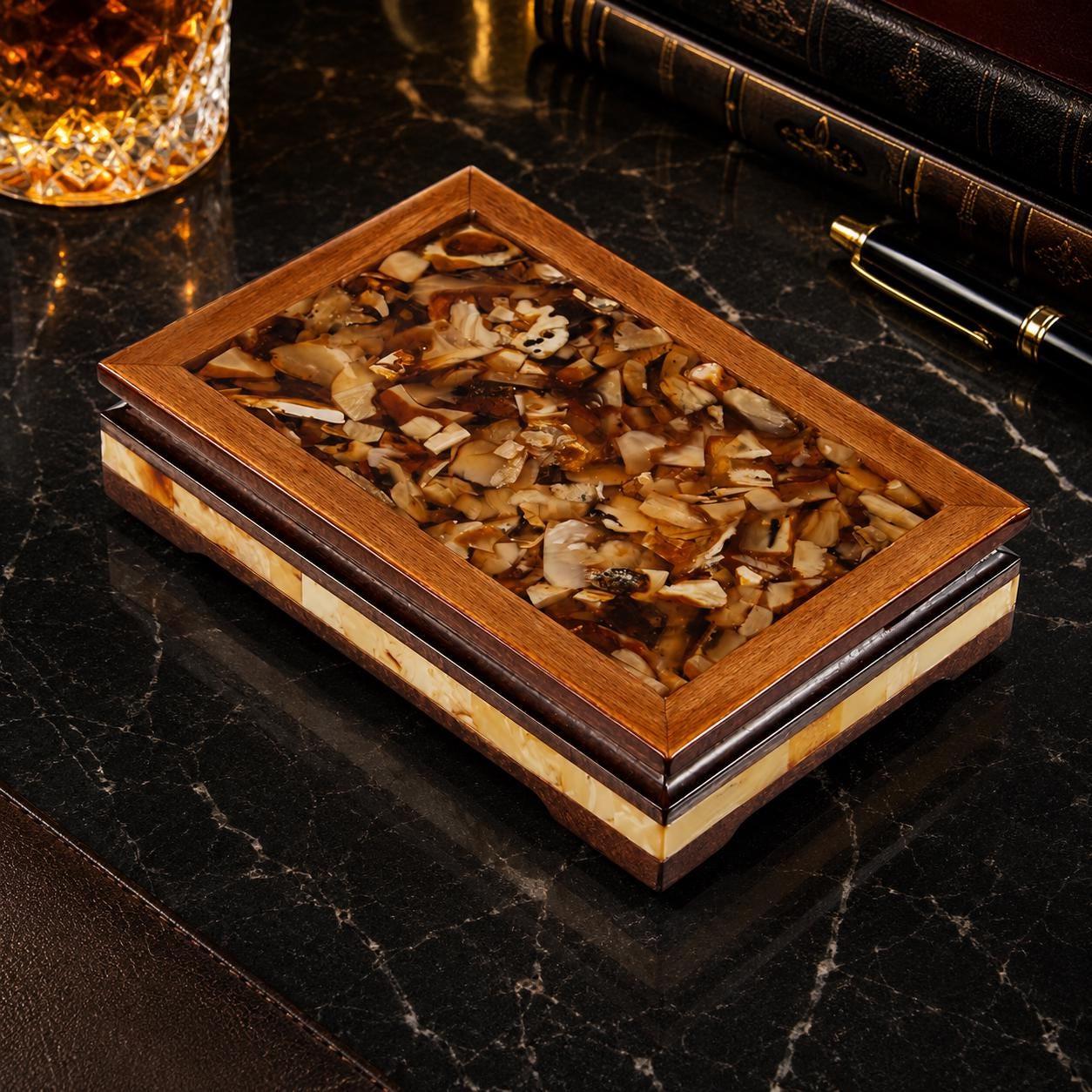Luxury Baltic Amber Domino Set with Wooden Box, Handmade Collector Edition, Executive Gift for Men
