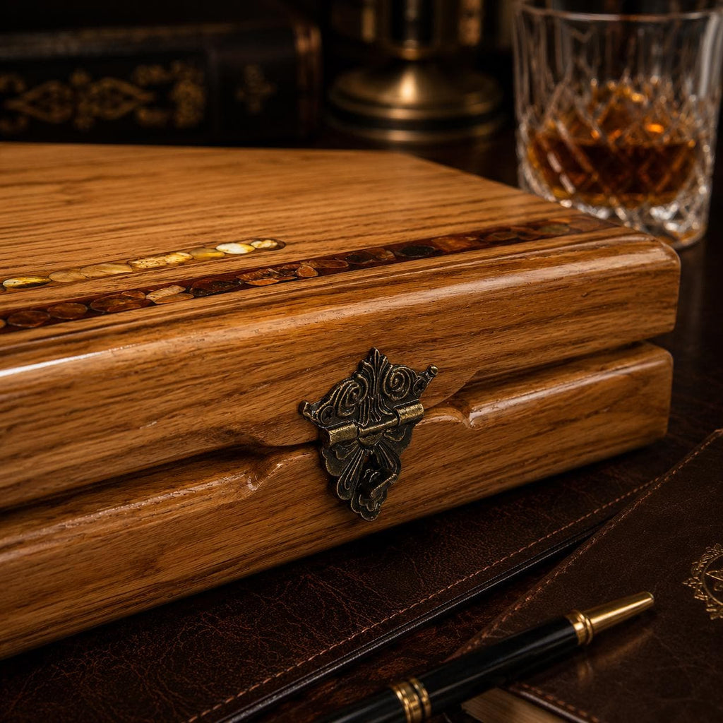 Luxury Baltic Amber Backgammon Set Handmade Wooden Game Board with Amber Checkers Collector Gift for Men Executive Game Set