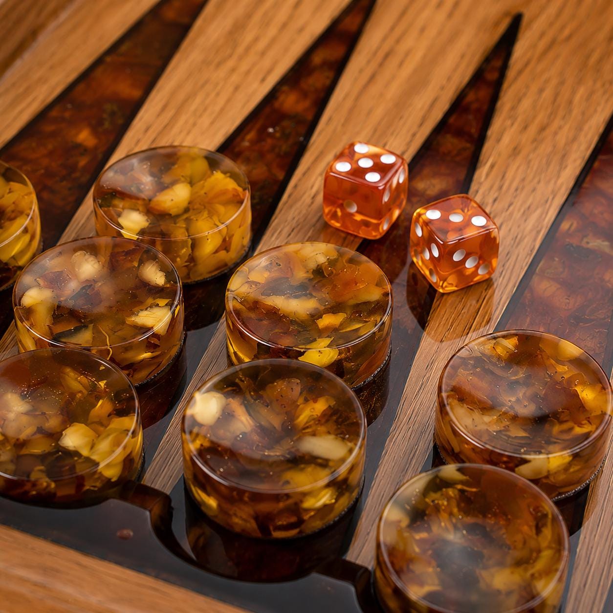 Luxury Baltic Amber Backgammon Set Handmade Wooden Game Board with Amber Checkers Collector Gift for Men Executive Game Set