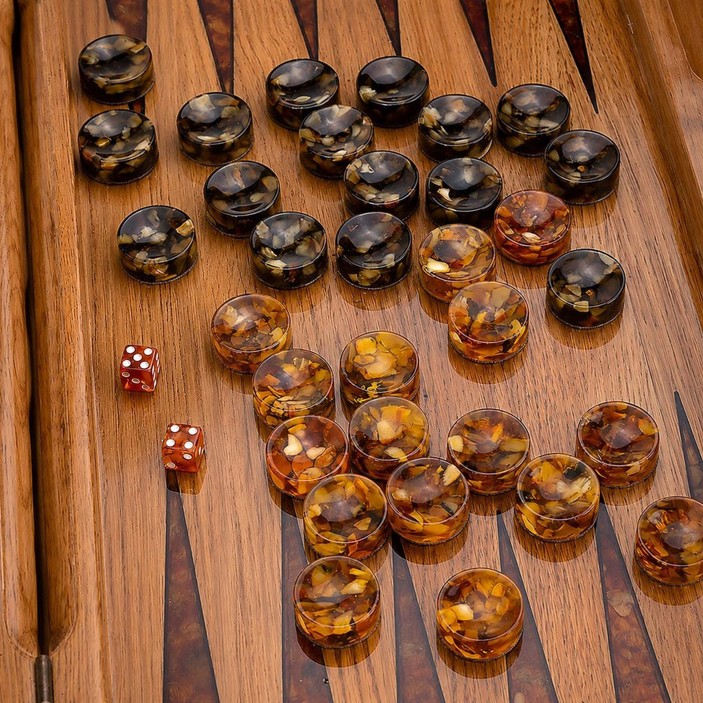 Luxury Baltic Amber Backgammon Set Handmade Wooden Game Board with Amber Checkers Collector Gift for Men Executive Game Set