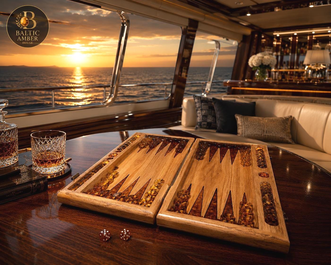 Luxury Baltic Amber Backgammon Set Handmade Wooden Game Board with Amber Checkers Collector Gift for Men Executive Game Set