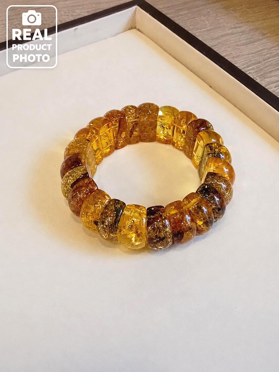 Genuine Baltic Amber Bracelet 6.7 Inches | Honey Cognac Lemon Amber | Natural Amber Jewelry