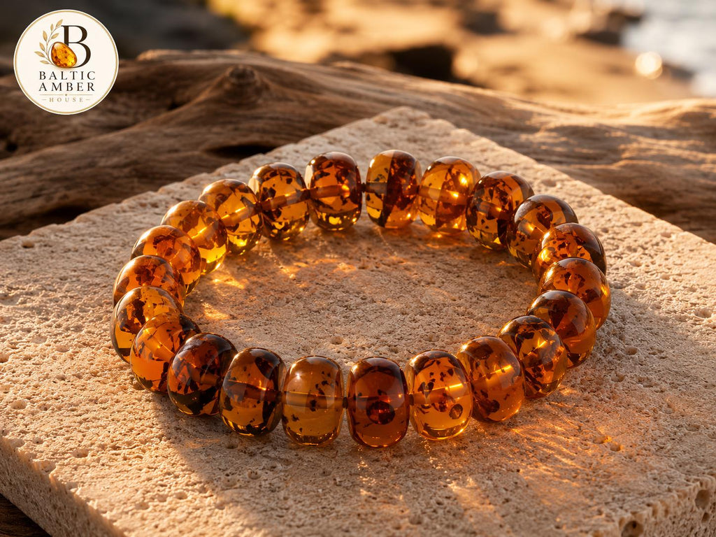 Natural Baltic Amber Bracelet 6.3 Inches | Honey Cognac Amber | Luxury Statement Piece