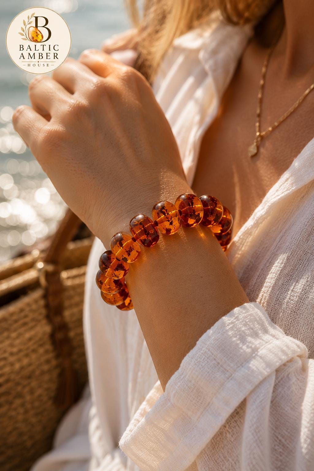 Natural Baltic Amber Bracelet 6.3 Inches | Honey Cognac Amber | Luxury Statement Piece