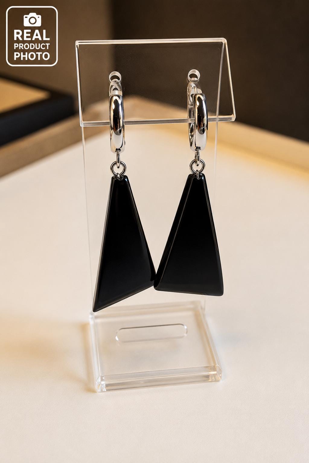 Black Baltic Amber Drop Earrings 1.97 Inches | Sterling Silver Plated Geometric Earrings | Genuine Baltic Amber Jewelry