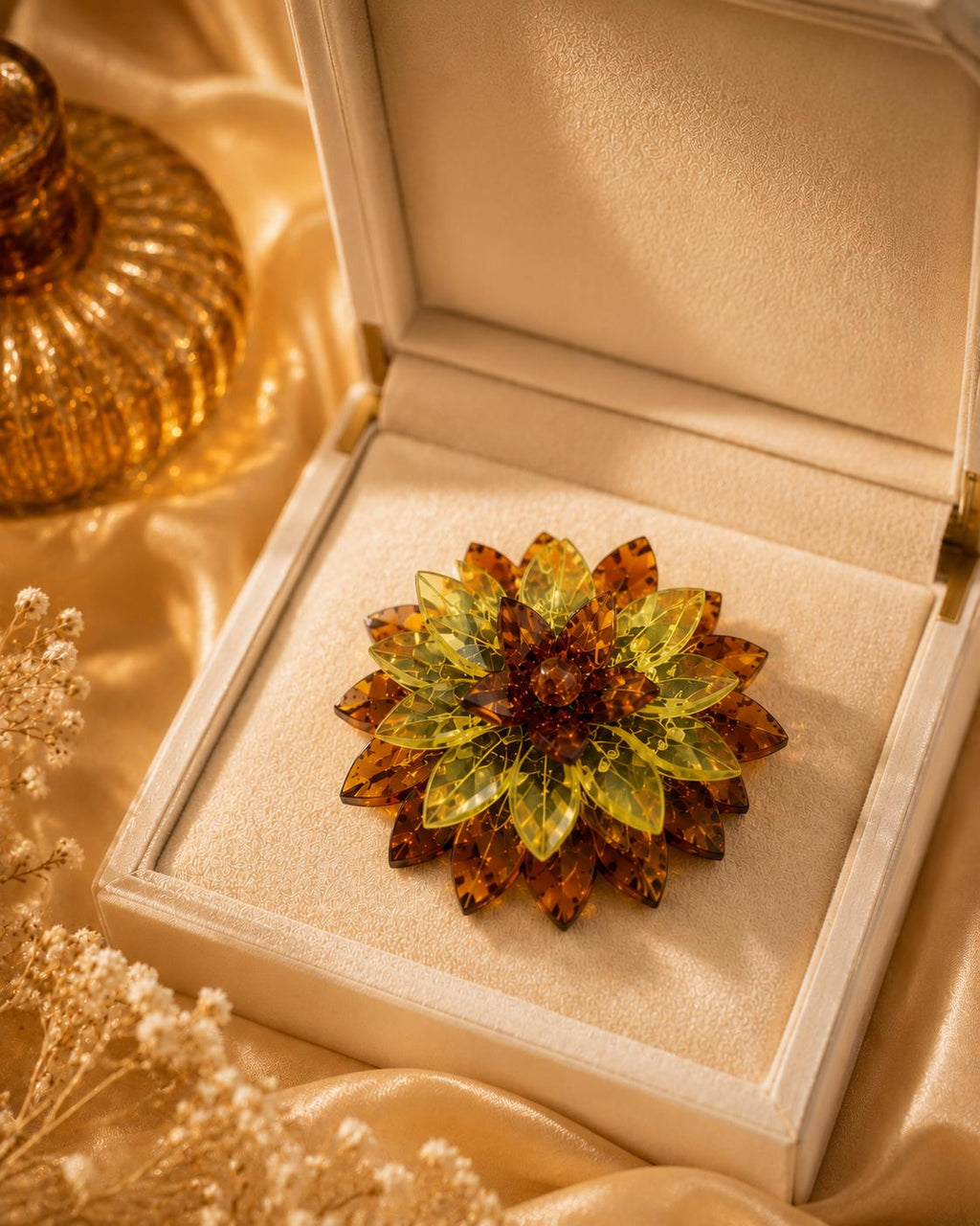Designer Baltic Amber Flower Brooch, Handmade Natural Amber Floral Pin, Statement Jewelry Gift for Women, Collector Piece