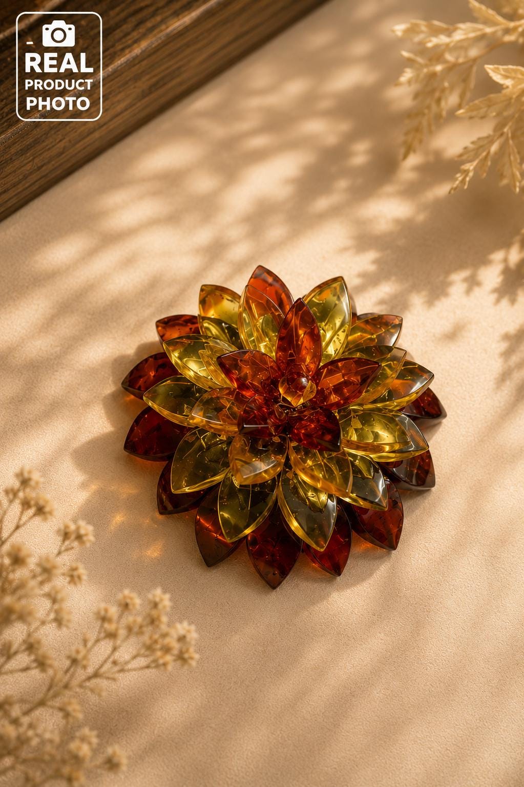 Designer Baltic Amber Flower Brooch, Handmade Natural Amber Floral Pin, Statement Jewelry Gift for Women, Collector Piece