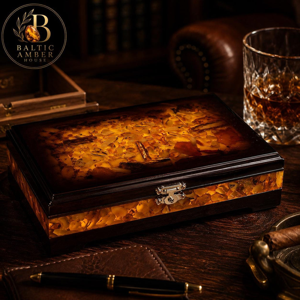 Luxury Baltic Amber Domino Set in Wooden Box, Handmade Collector Game, Amber Gift for Men, Executive Desk Decor, Travel Dominoes