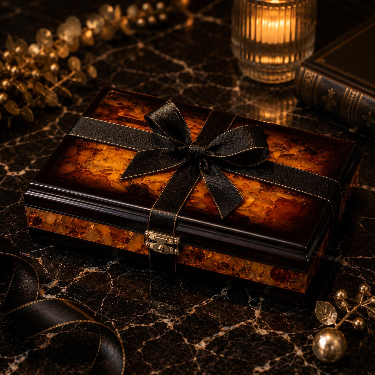 Luxury Baltic Amber Domino Set in Wooden Box, Handmade Collector Game, Amber Gift for Men, Executive Desk Decor, Travel Dominoes