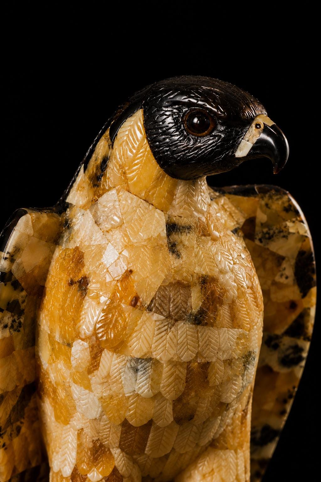Handcrafted Baltic Amber Peregrine Falcon Sculpture – Luxury Collector Bird Statue in Natural Baltic Amber & Wood – Executive Desk Decor