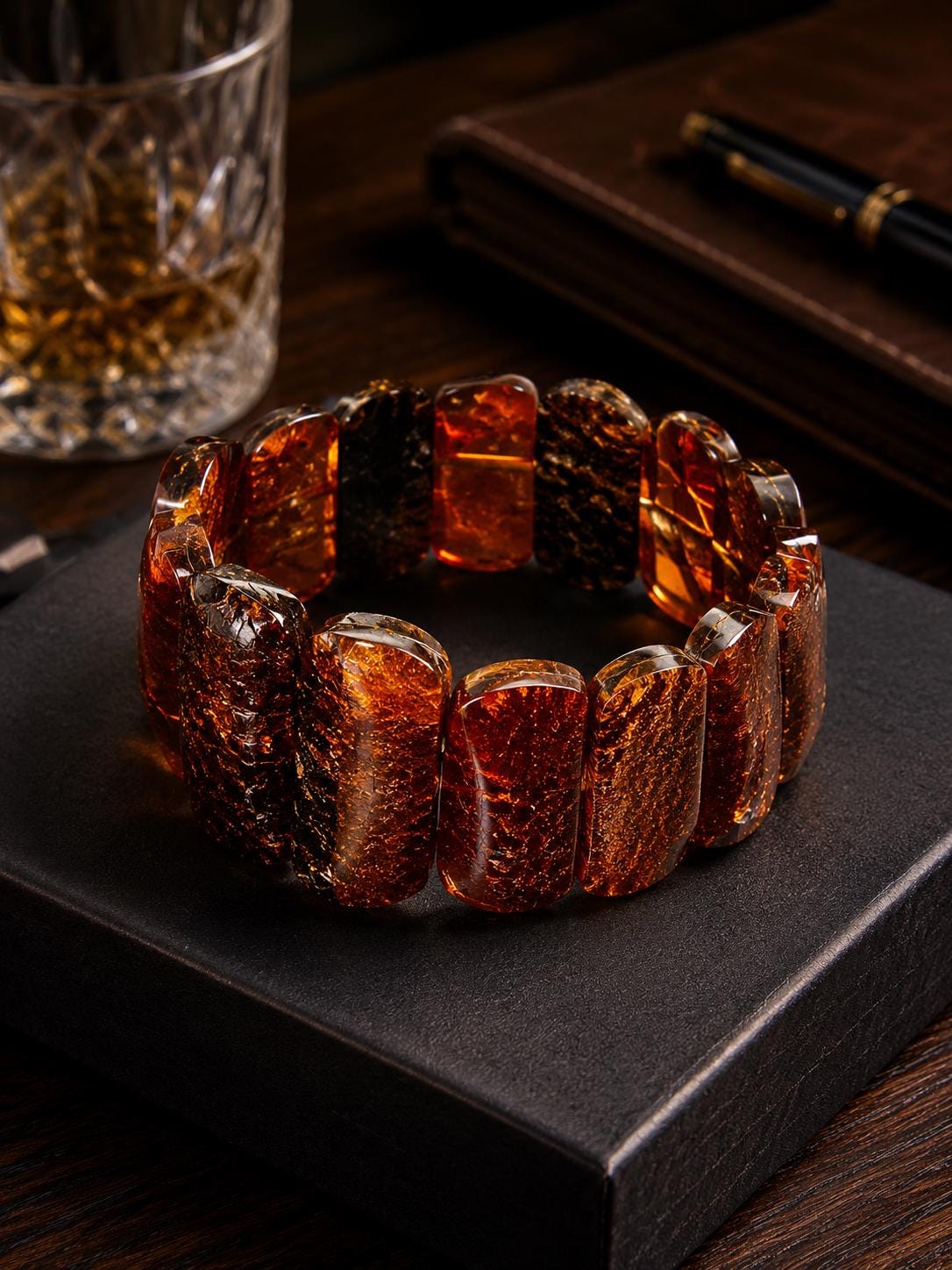 Men's Baltic Amber Bracelet, Chunky Statement Amber Jewelry, Natural Baltic Amber Gift for Him, Luxury Handmade Bracelet