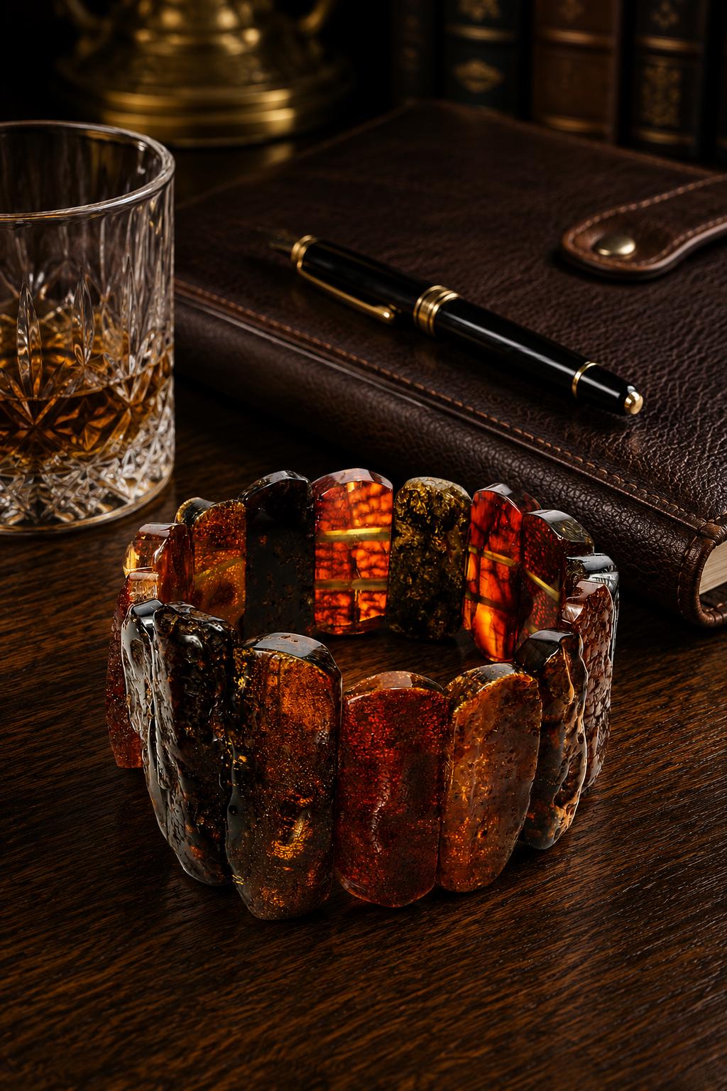 Men's Baltic Amber Bracelet, Chunky Statement Amber Jewelry, Natural Baltic Amber Gift for Him, Luxury Handmade Bracelet