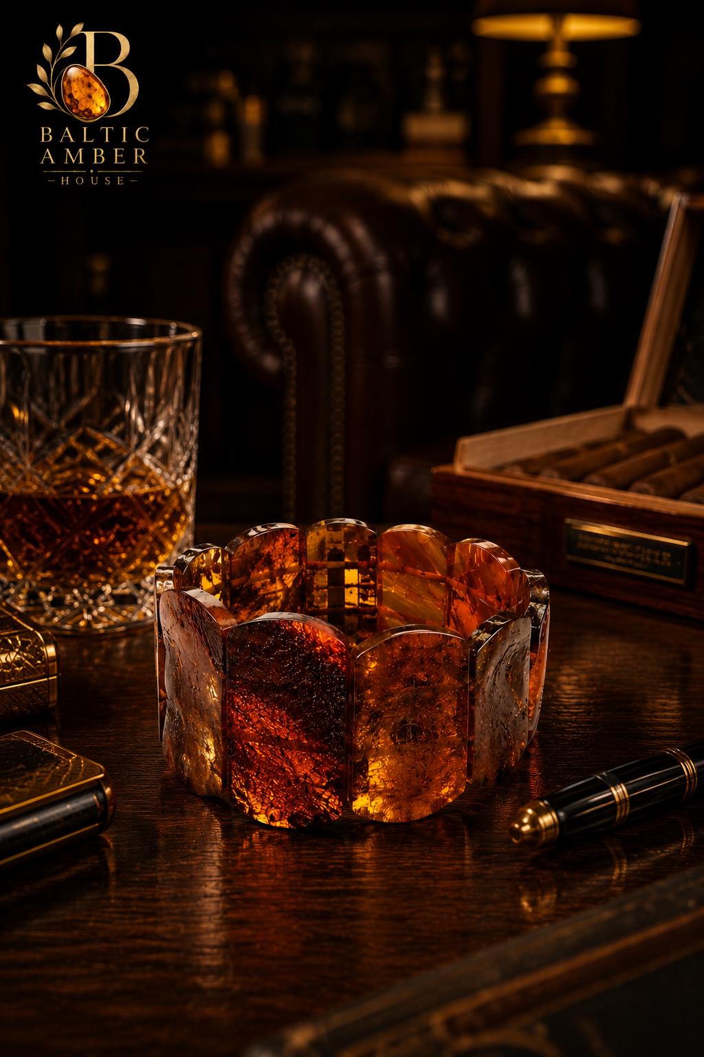 Natural Baltic Amber Statement Bracelet for Men, Large Amber Cuff Bracelet, Handmade One of a Kind Jewelry, 8.7 Inch