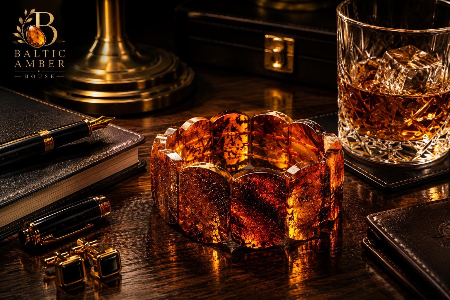 Natural Baltic Amber Statement Bracelet for Men, Large Amber Cuff Bracelet, Handmade One of a Kind Jewelry, 8.7 Inch