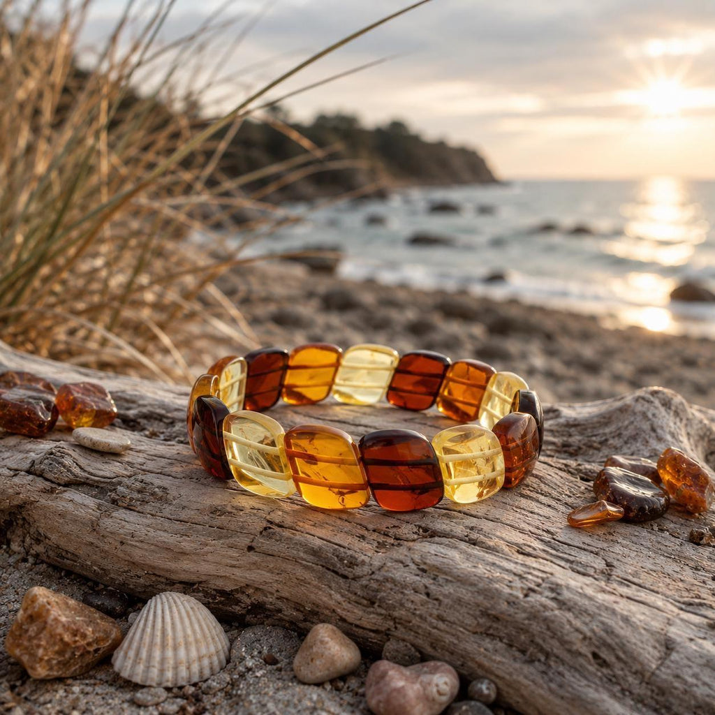 Genuine Baltic Amber Bracelet 7.5 Inches | Honey Cognac Lemon Amber Bracelet | Natural Baltic Amber Jewelry | Handmade Amber Gift for Her