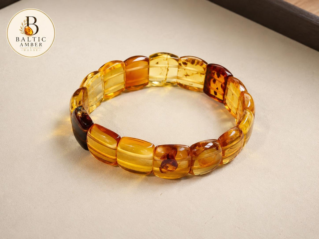 Genuine Baltic Amber Bracelet 7.48 Inches | Honey Cognac Lemon Amber Bracelet | Natural Baltic Amber Jewelry | Handmade Gift for Her