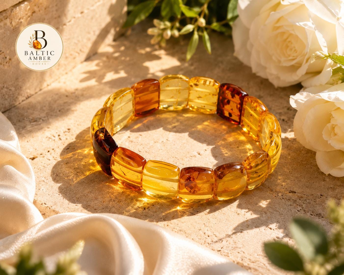 Genuine Baltic Amber Bracelet 7.48 Inches | Honey Cognac Lemon Amber Bracelet | Natural Baltic Amber Jewelry | Handmade Gift for Her