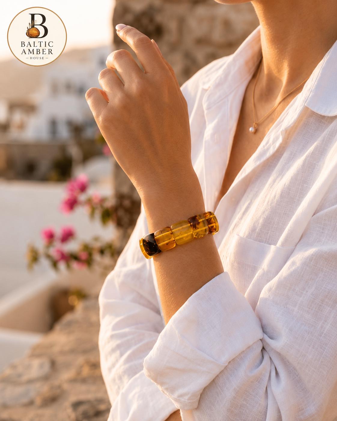 Genuine Baltic Amber Bracelet 7.48 Inches | Honey Cognac Lemon Amber Bracelet | Natural Baltic Amber Jewelry | Handmade Gift for Her