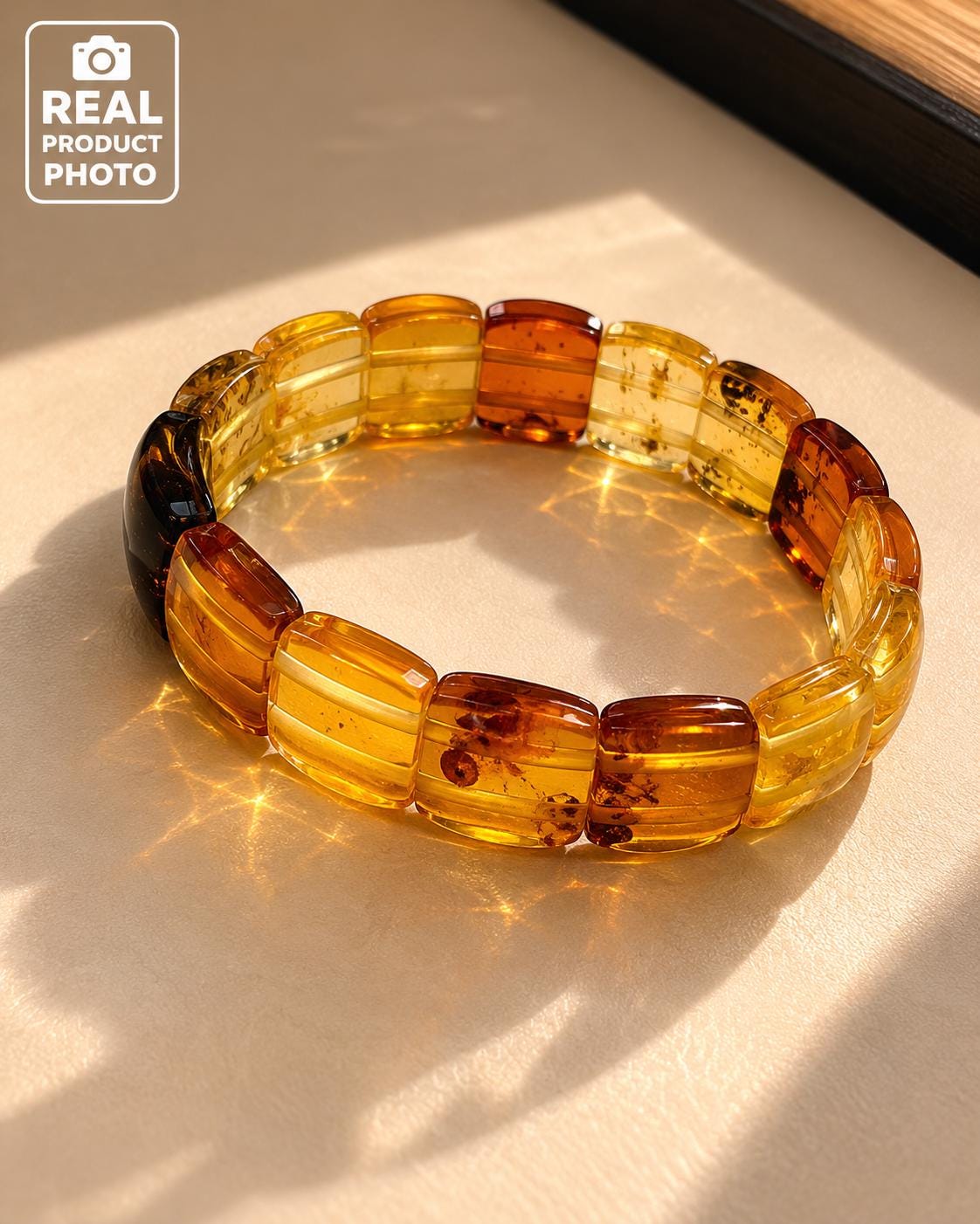 Genuine Baltic Amber Bracelet 7.48 Inches | Honey Cognac Lemon Amber Bracelet | Natural Baltic Amber Jewelry | Handmade Gift for Her