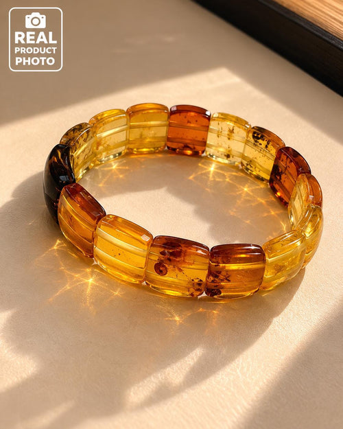Genuine Baltic Amber Bracelet 7.48 Inches | Honey Cognac Lemon Amber Bracelet | Natural Baltic Amber Jewelry | Handmade Gift for Her