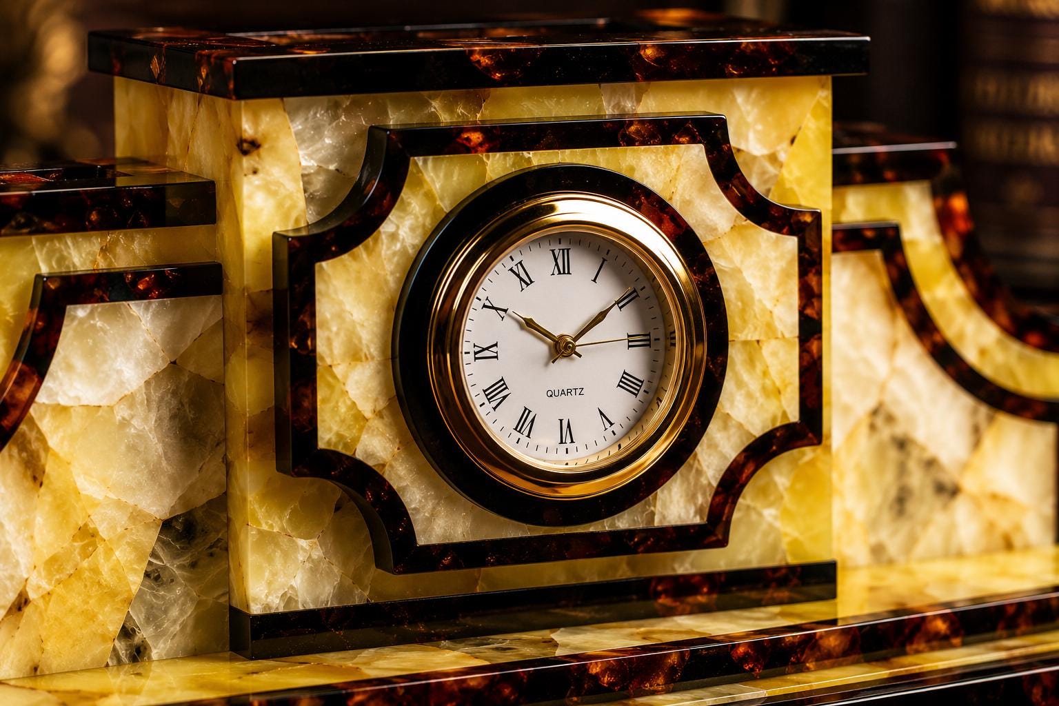 Luxury Baltic Amber Desk Organizer with Quartz Clock, Executive Office Decor, Handmade Amber Business Gift, Collector Desk Accessory