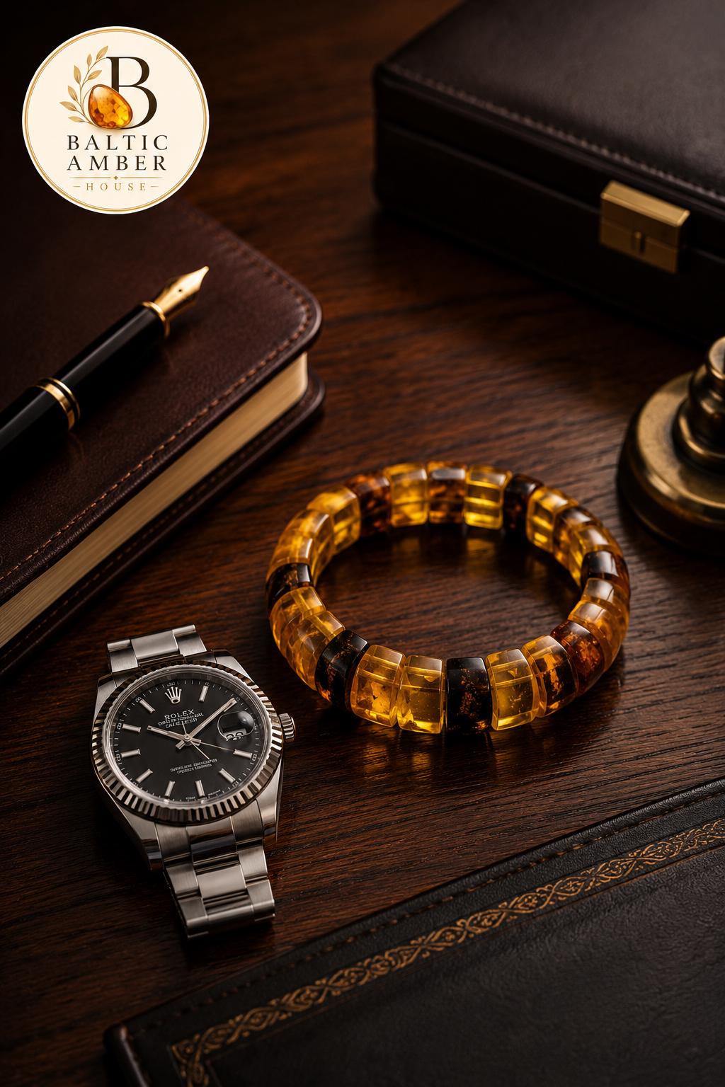 Genuine Baltic Amber Bracelet for Men, 6 Different Weights Available, Natural Stretch Amber Bracelet, Luxury Amber Jewelry Gift for Him