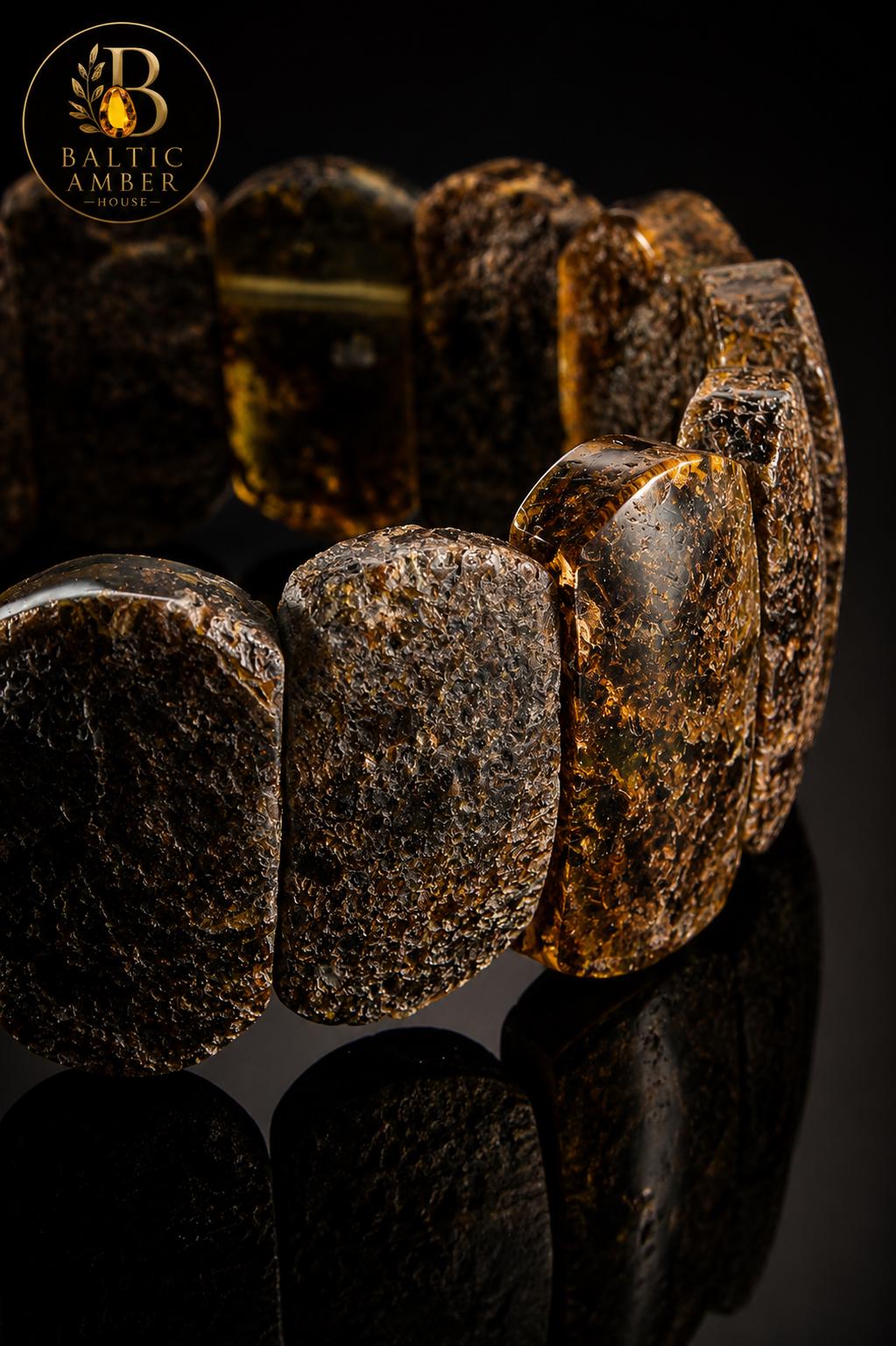 Natural Baltic Amber Bracelet for Men, Raw Amber Stretch Bracelet, Genuine Baltic Amber Jewelry, Chunky Statement Gift for Him