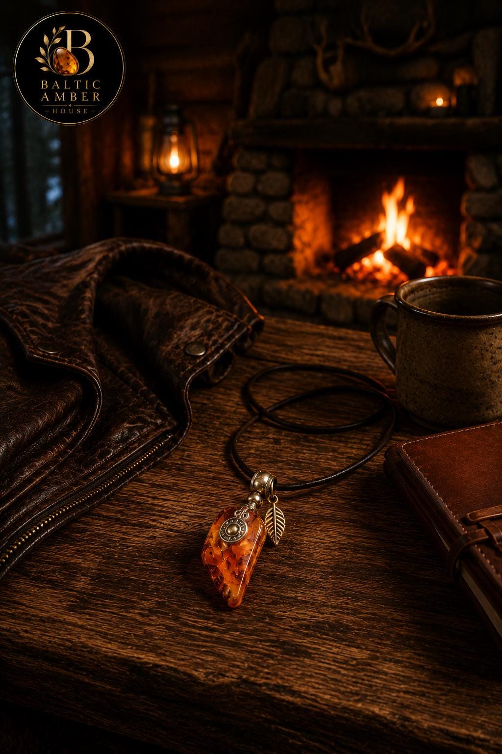 Unisex Baltic Amber Pendant Necklace, Genuine Amber Leather Cord Necklace, Boho Nature Jewelry, Rustic Nordic Gift for Men Women