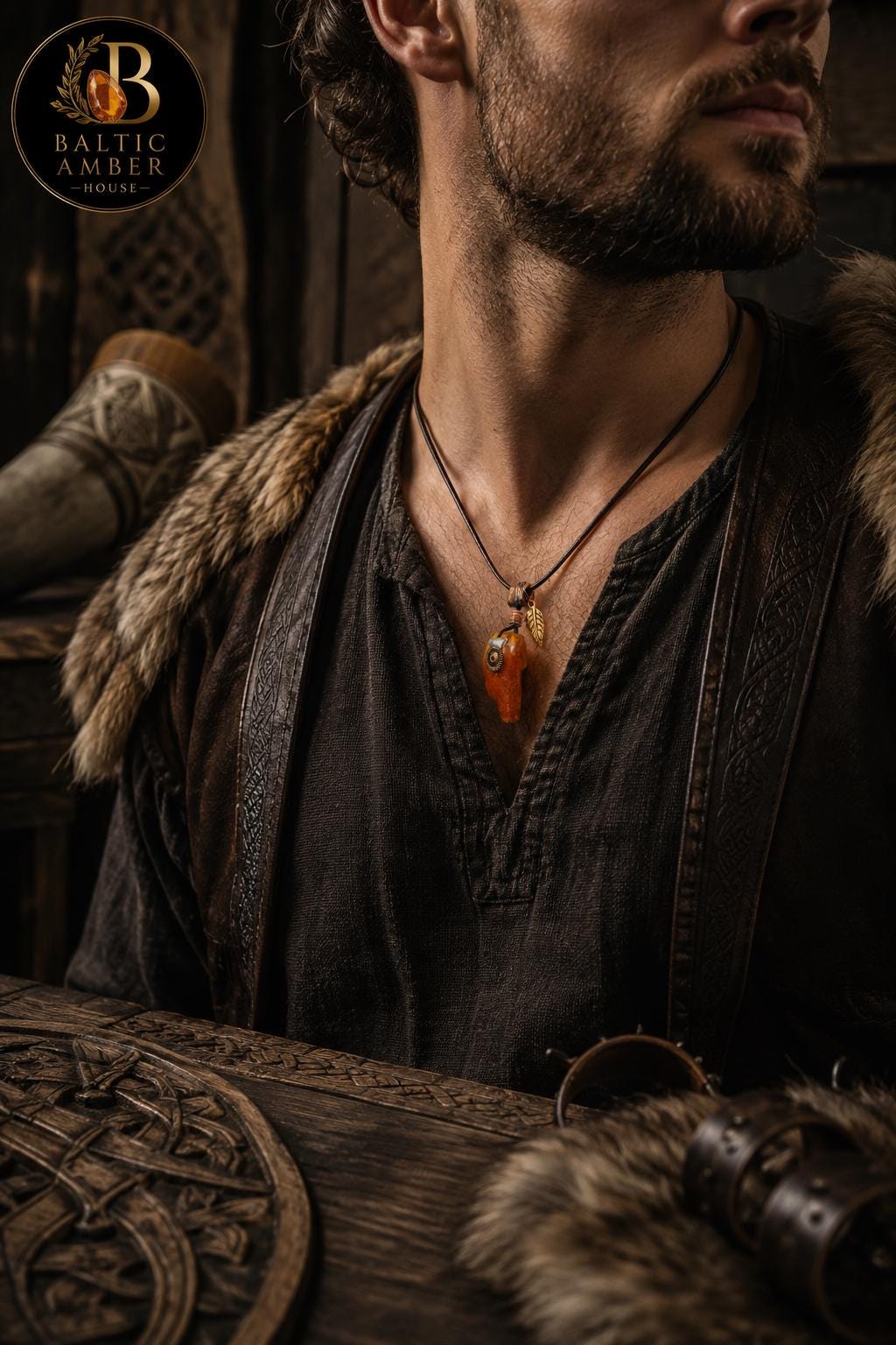 Unisex Baltic Amber Pendant Necklace, Genuine Amber Leather Cord Necklace, Boho Nature Jewelry, Rustic Nordic Gift for Men Women