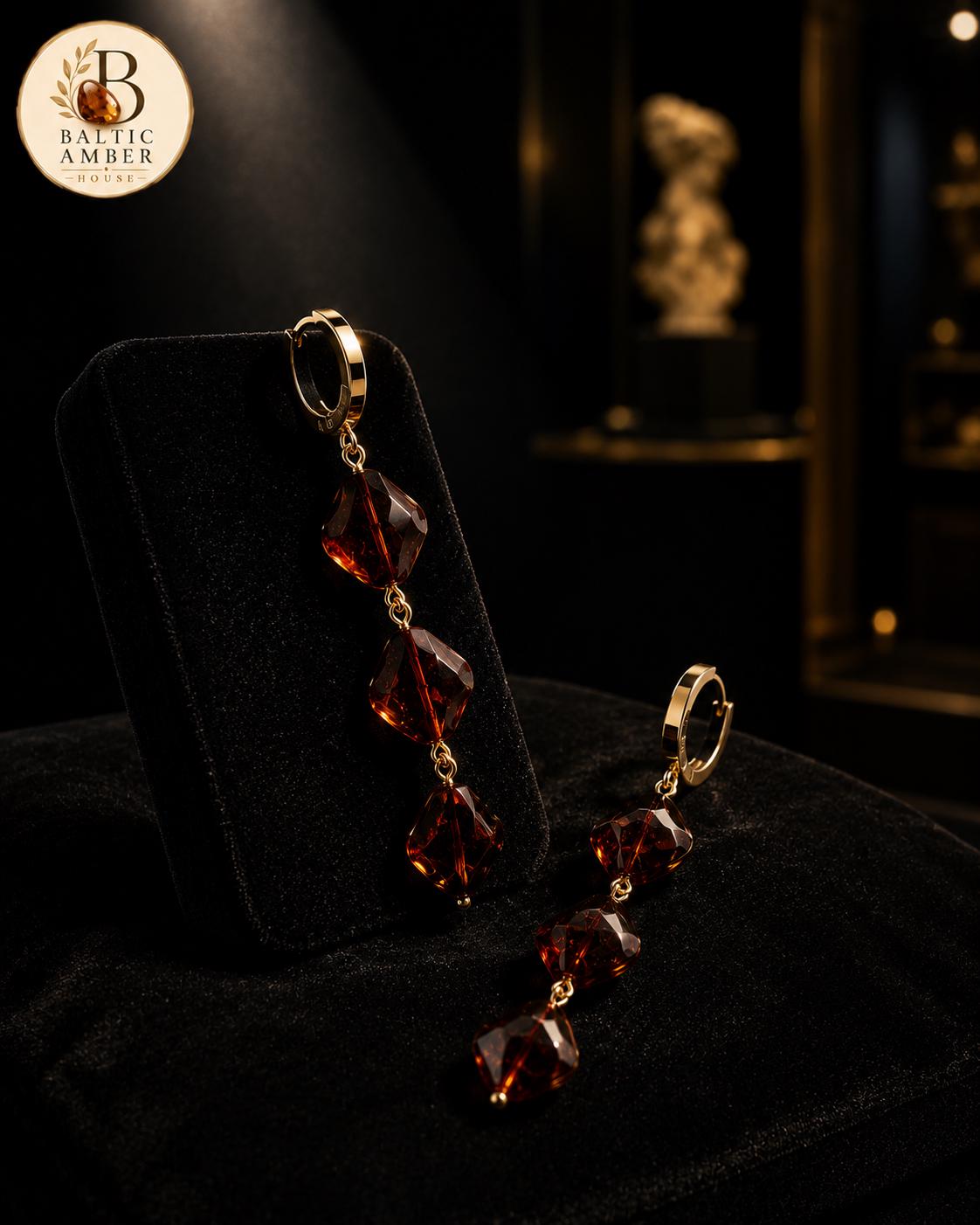 Genuine Baltic Amber Earrings 2.76 Inches, 925 Sterling Silver Dangle Earrings, Natural Amber Jewelry Gift for Her