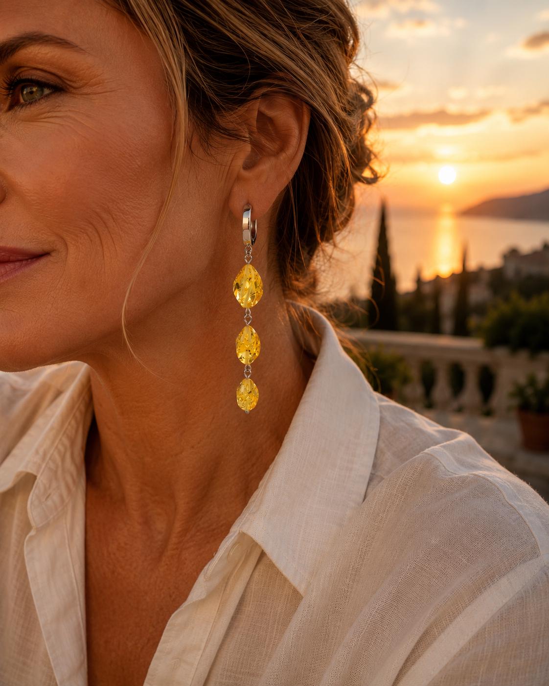 Genuine Baltic Amber Drop Earrings 2.76 Inches | Sterling Silver Lemon Amber Dangle Earrings