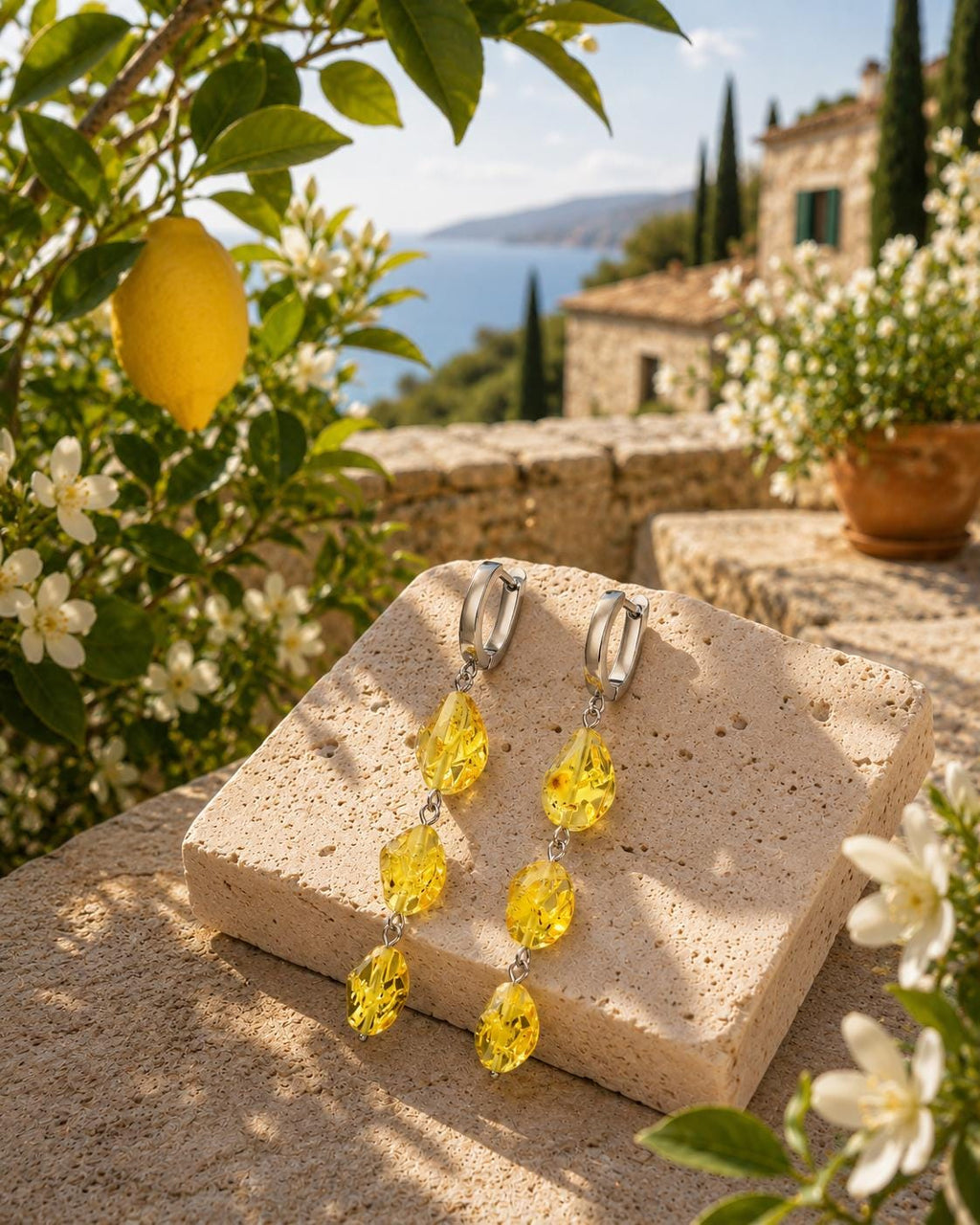 Genuine Baltic Amber Drop Earrings 2.76 Inches | Sterling Silver Lemon Amber Dangle Earrings
