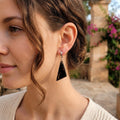 Black Baltic Amber Drop Earrings 1.97 Inches | Sterling Silver Plated Geometric Earrings | Genuine Baltic Amber Jewelry