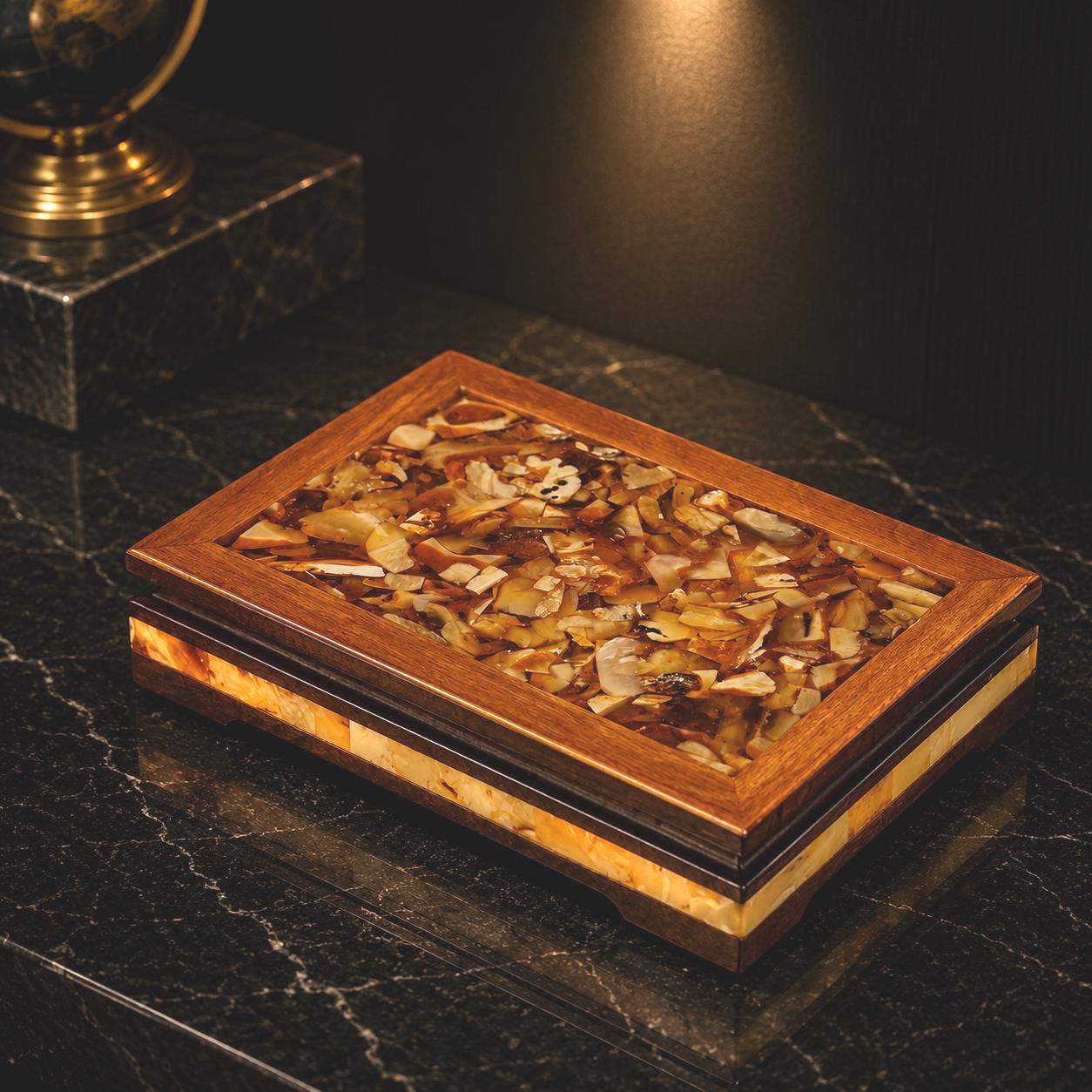 Luxury Baltic Amber Domino Set with Wooden Box, Handmade Collector Edition, Executive Gift for Men