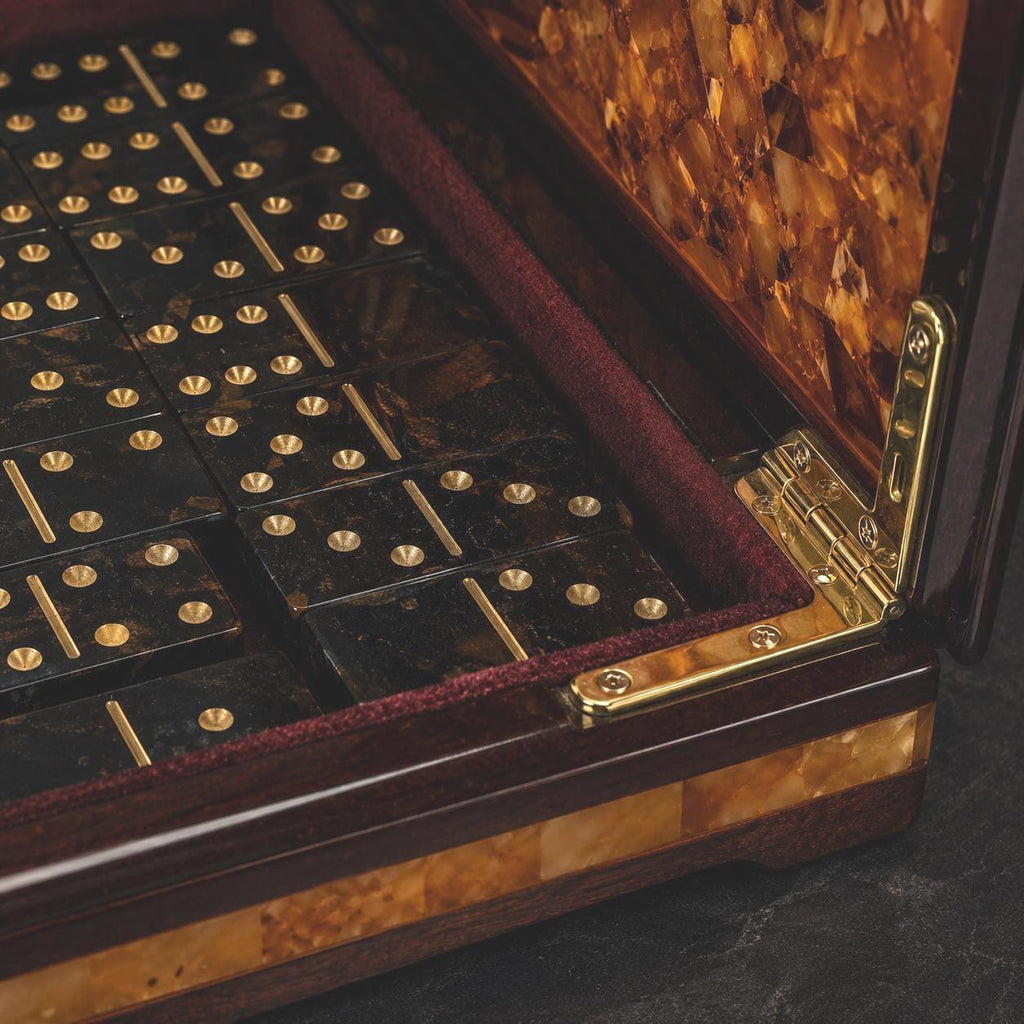 Luxury Baltic Amber Domino Set with Wooden Box, Handmade Collector Edition, Executive Gift for Men