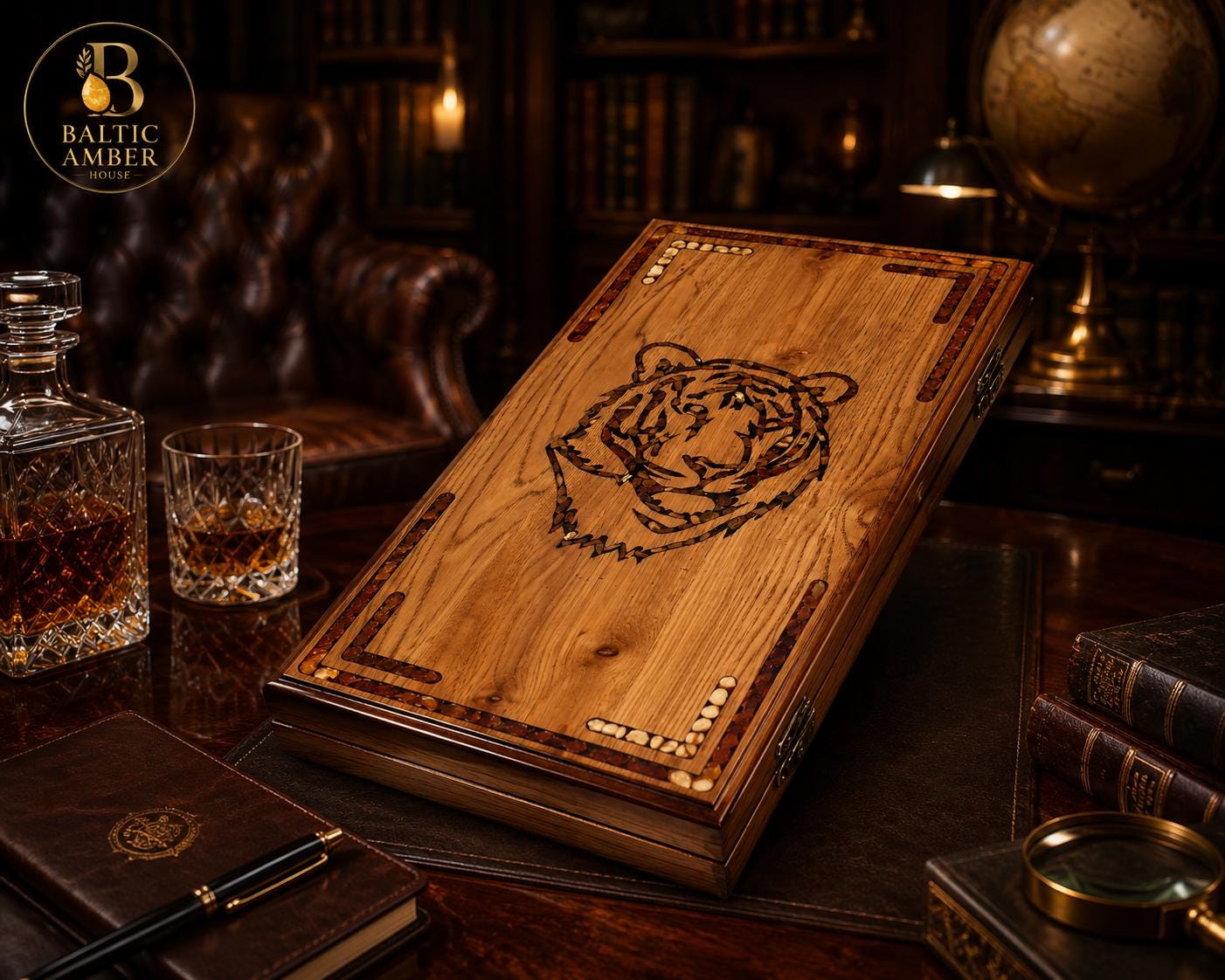 Luxury Baltic Amber Backgammon Set Handmade Wooden Game Board with Amber Checkers Collector Gift for Men Executive Game Set