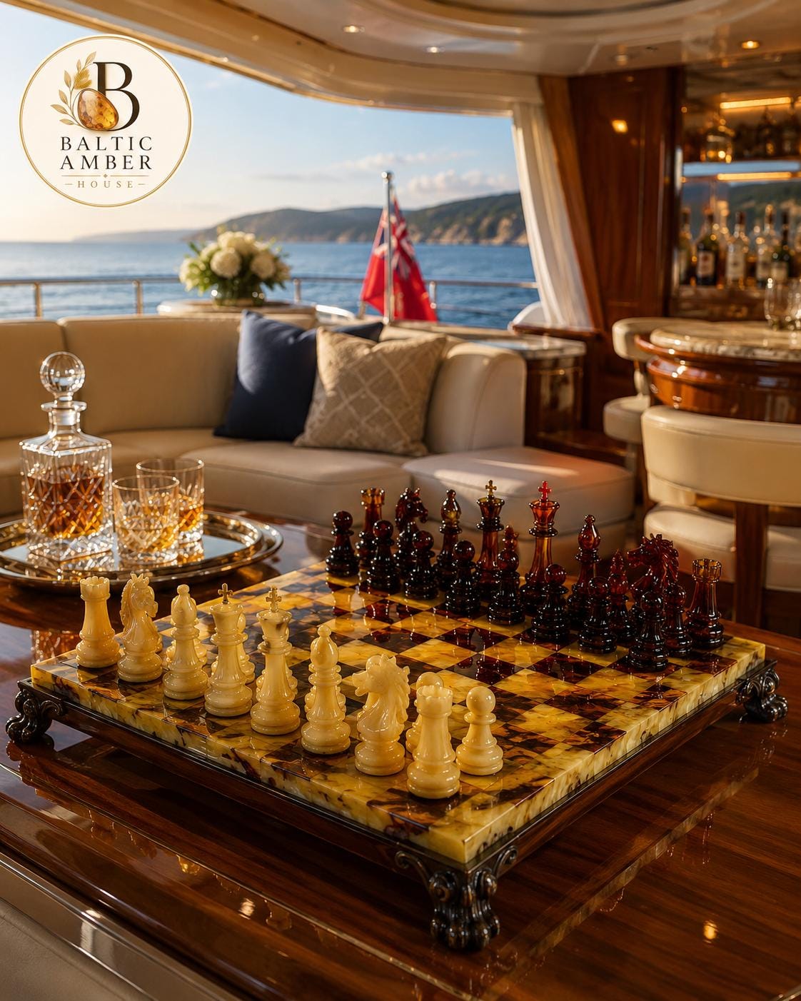 Natural Baltic Amber Chess Set, Luxury Wooden Chess Board, Handmade Chess Set, Executive Gift, Collector Game, One of a Kind Decor