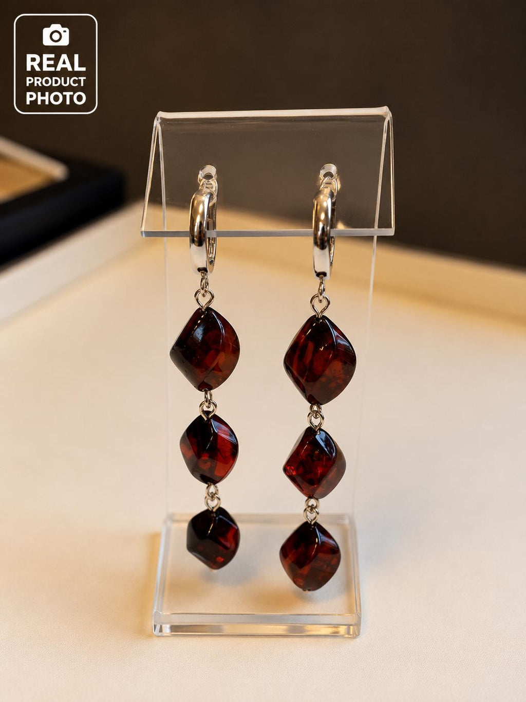 Genuine Baltic Amber Earrings 2.76 Inches, 925 Sterling Silver Dangle Earrings, Natural Amber Jewelry Gift for Her