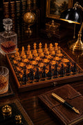 Luxury Baltic Amber Chess Set with Wooden Storage Box – Handmade Folding Collector Chess Board – Executive Gift for Him