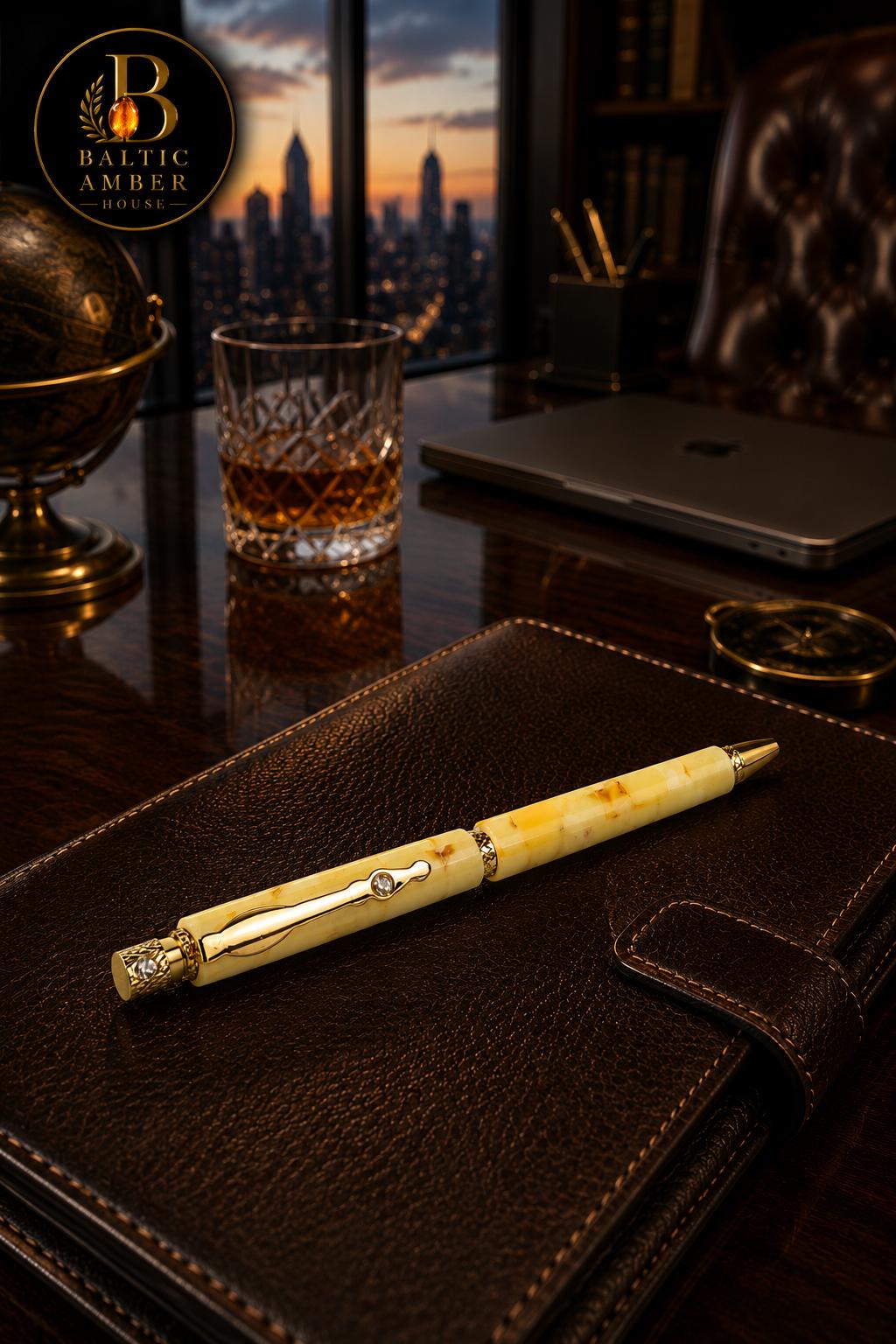 Natural Baltic Amber Pen, Handmade Executive Gift, Genuine Amber Business Pen, Luxury Desk Accessory, Gift for Boss, CEO, Lawyer